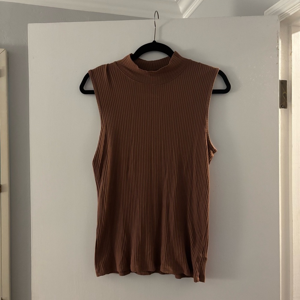 Rachel Zoe Sleeveless Brown Ribbed Tank Top | Size Large